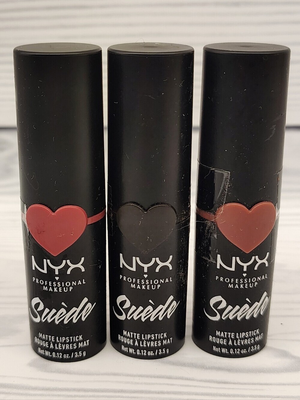 NYX Suede Matte Lipstick Trio - Red, Black Dusty Rose Makeup New!